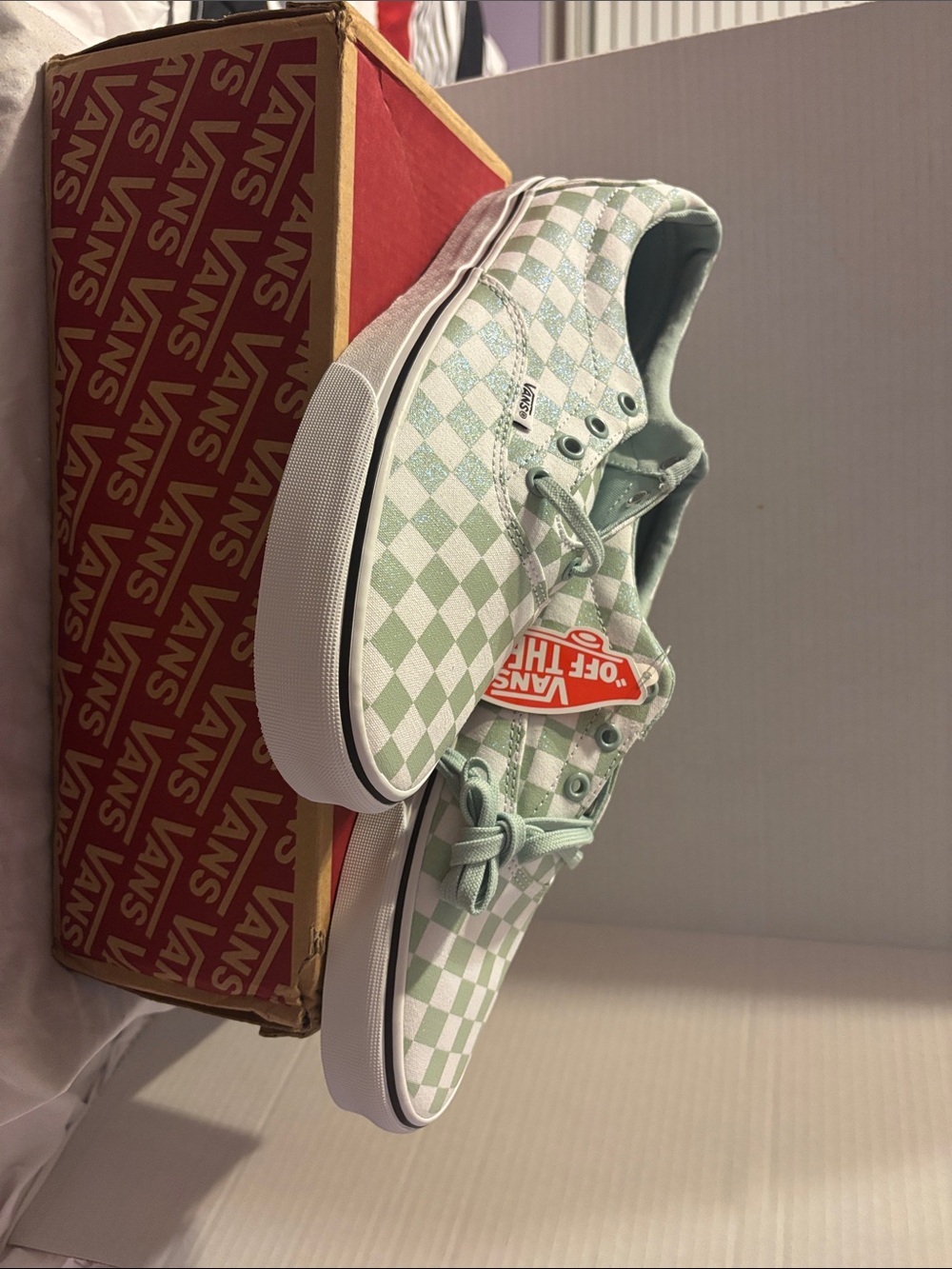 Vans Checkerboard Low Top Sneakers in Mint and White